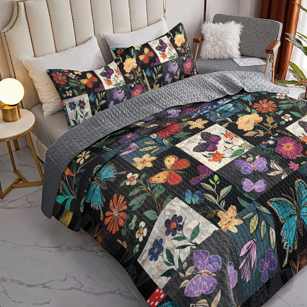 Shineful All Season Quilt 3-Piece Set Butterfly Blooms