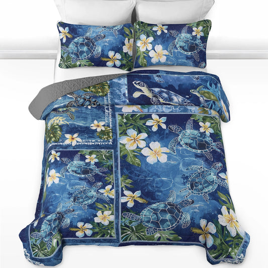 Shineful All Season Quilt 3-Piece Set Tropical Sea Turtle