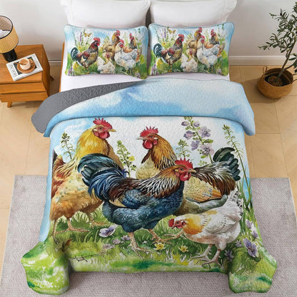 Shineful All Season Quilt 3-Piece Set Chicken family