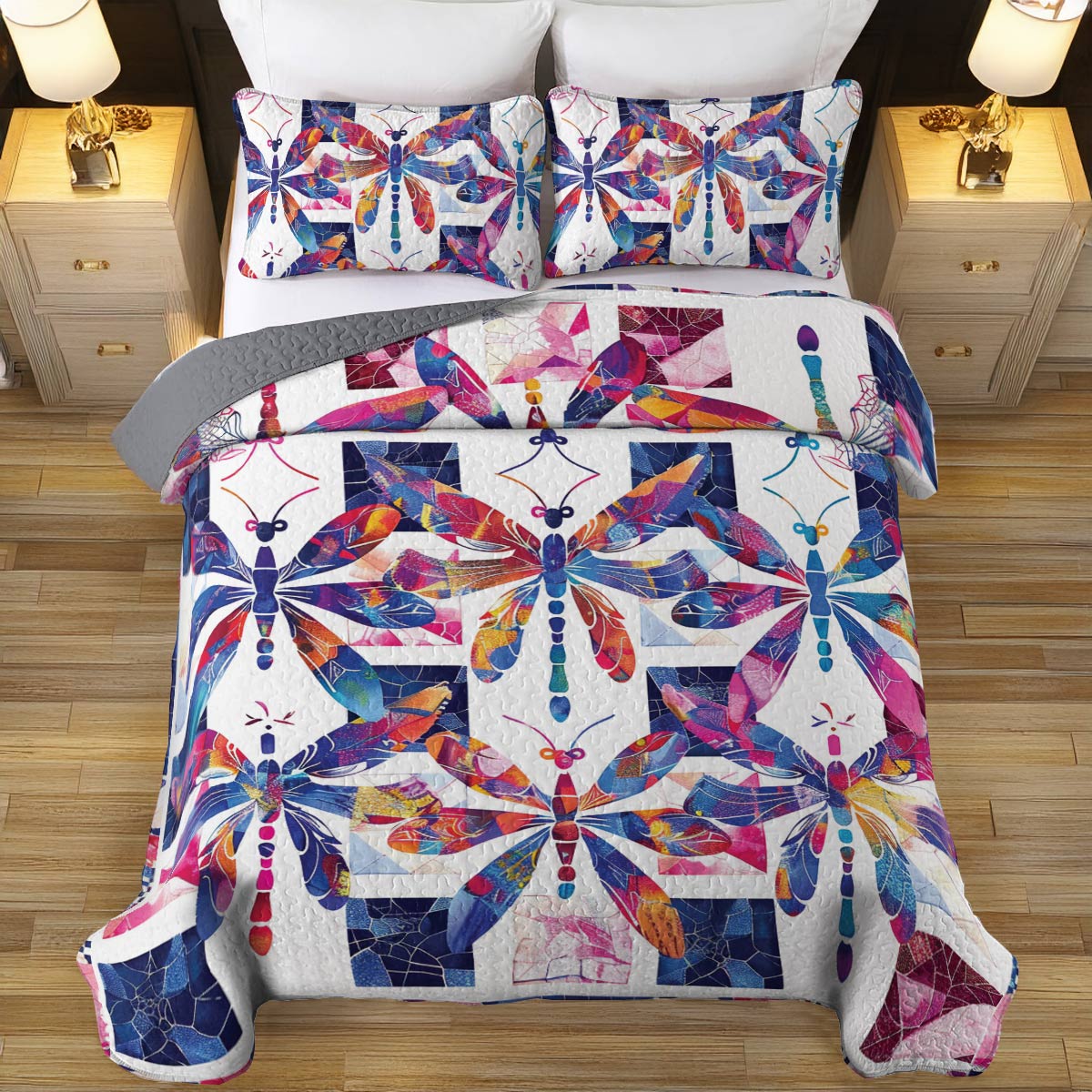 Shineful All Season Quilt 3-teiliges Set Vibrant Dragonfly Bliss