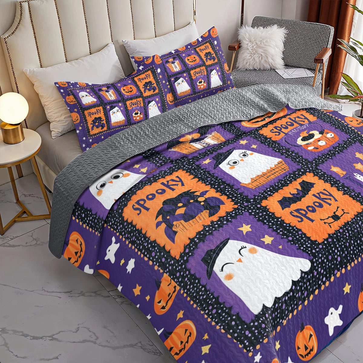 Ensemble de couettes toutes saisons Shineful 3 pièces Halloween Spooky Snuggles