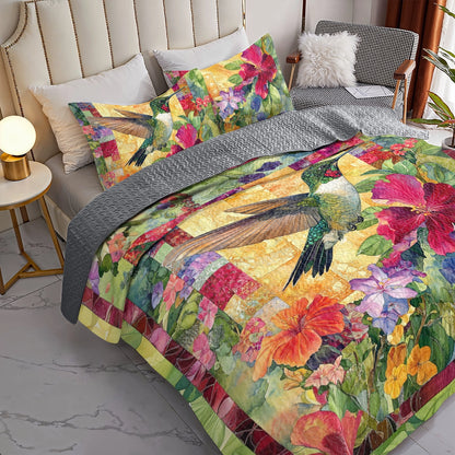 Shineful All Season Quilt 3-Piece Set Garden Glow Hummingbird