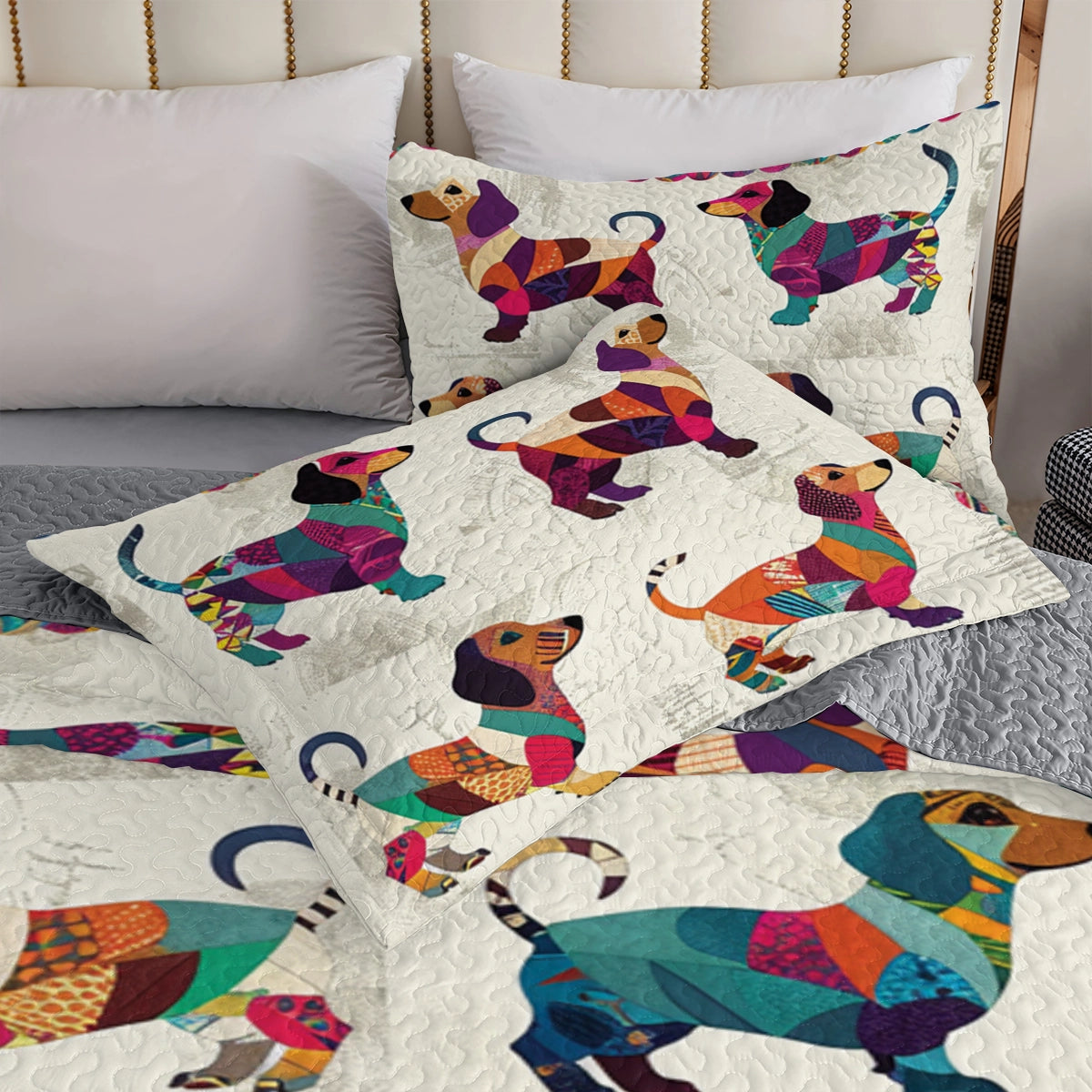 Ensemble de courtepointe toutes saisons Shineful 3 pièces Patchwork Dachshund Dreams