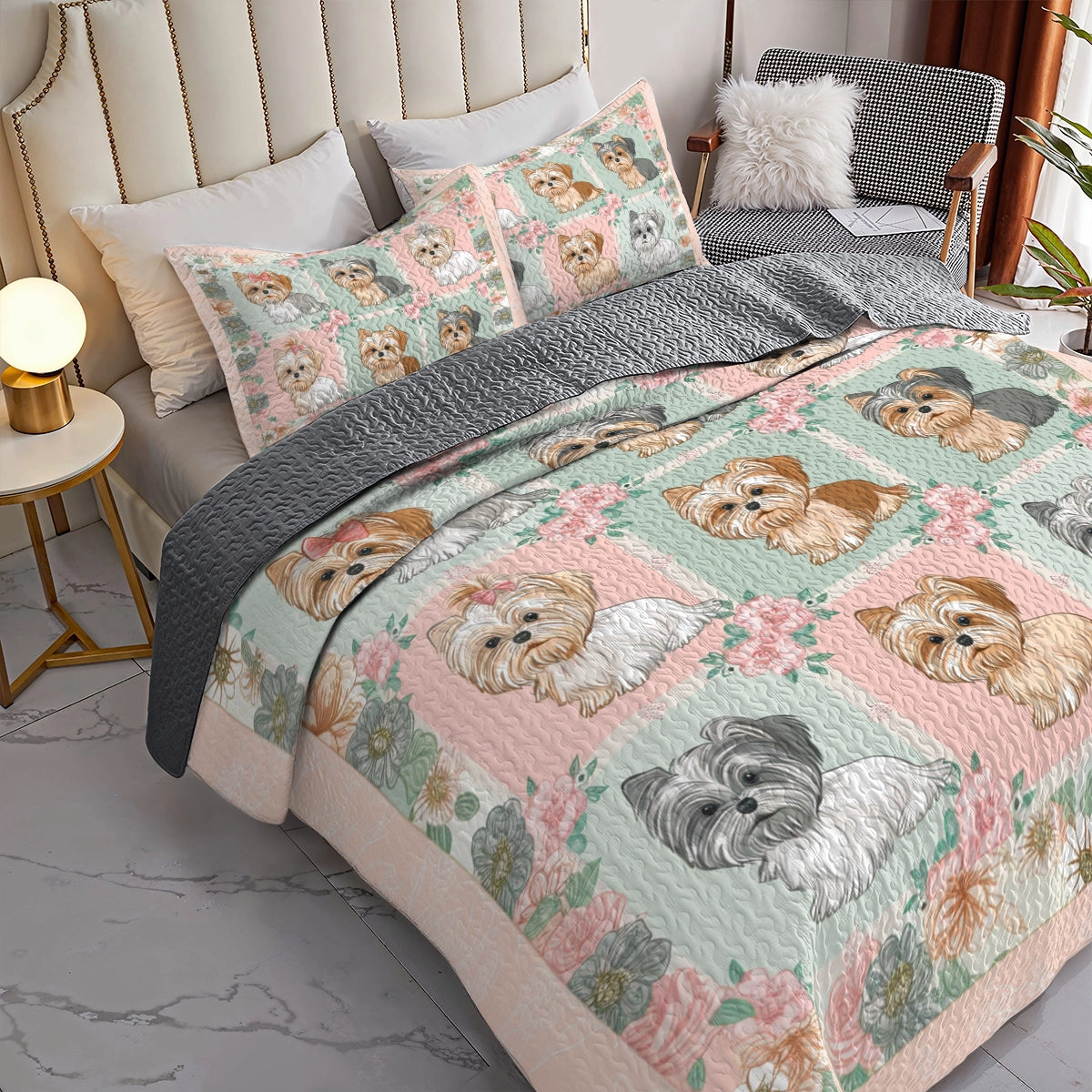 Shineful All Season Quilt 3-Piece Set Gentle Yorkshire Rose