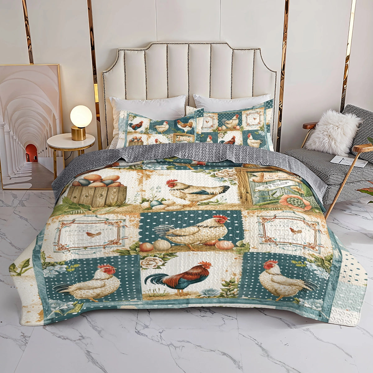 Ensemble de courtepointe toutes saisons Shineful 3 pièces Vintage Haven Chicken