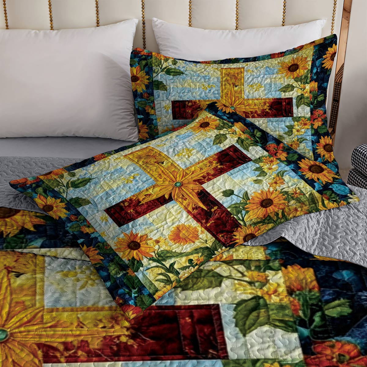 Shineful All Season Quilt 3-Piece Set Sunflower Cross