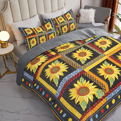 Shineful All Season Quilt 3-Piece Set Sunflower Sunlit Serenity