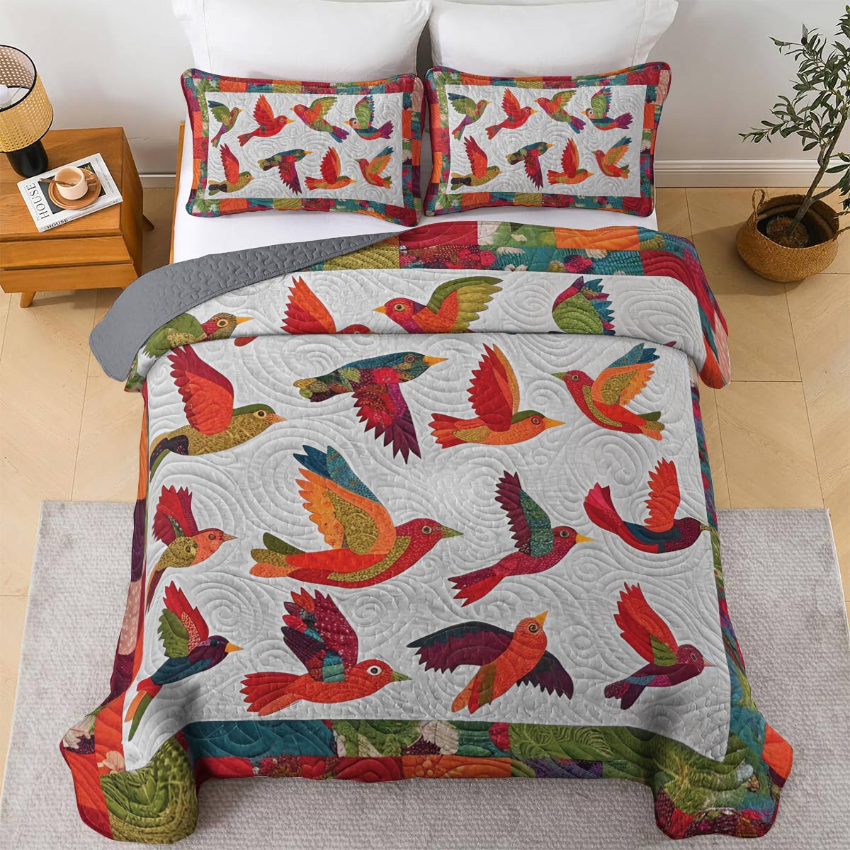 Shineful All Season Quilt 3-Piece Set Tropical Bird