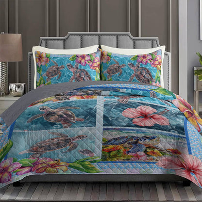 Shineful All Season Quilt 3-Piece Set Turtle Hibicus