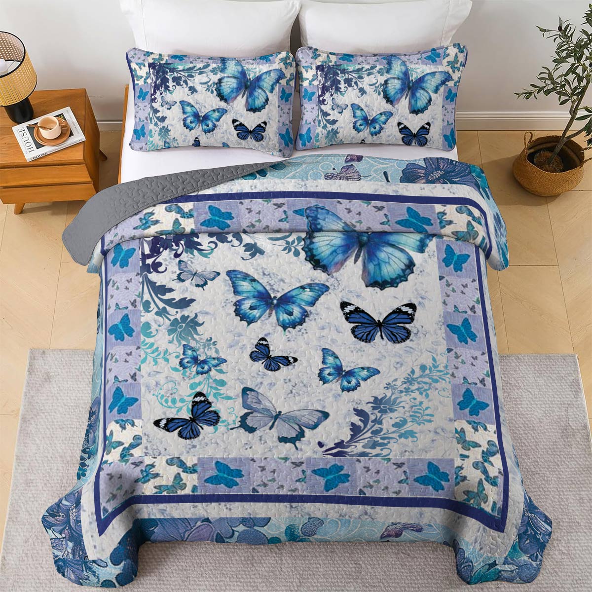 Shineful All Season Quilt 3-teiliges Set Butterfly Elegance Quilt 