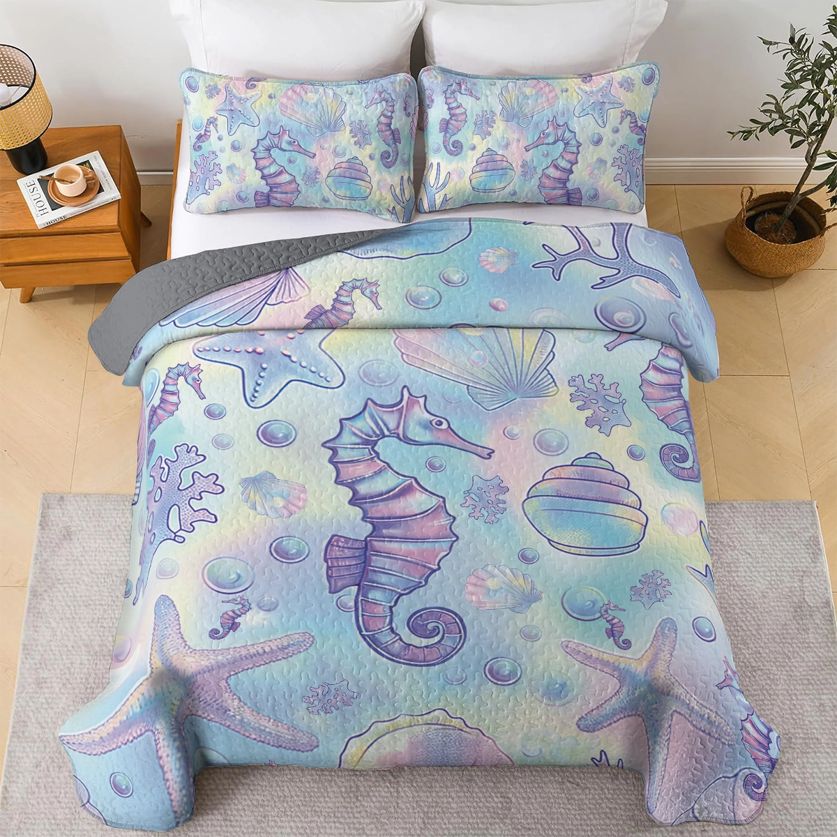 Shineful All Season Quilt 3-Piece Set -  Colorful Vibrant Beach