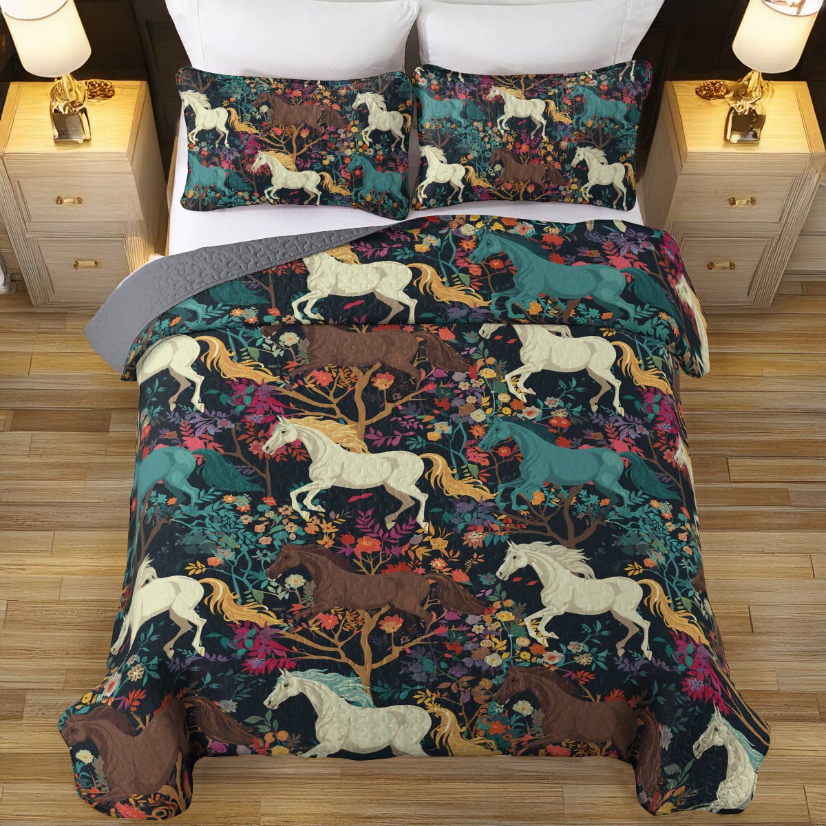 Shineful - All Season Quilt 3-Piece Set Horse Flower