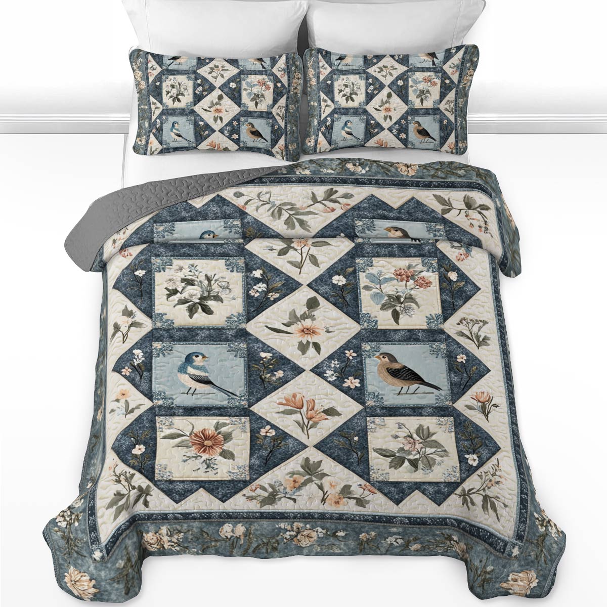 Shineful All Season Quilt 3-Piece Set Vintage Birdsong