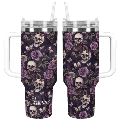 Shineful Tumbler Personalized Midnight Blossoms Skull