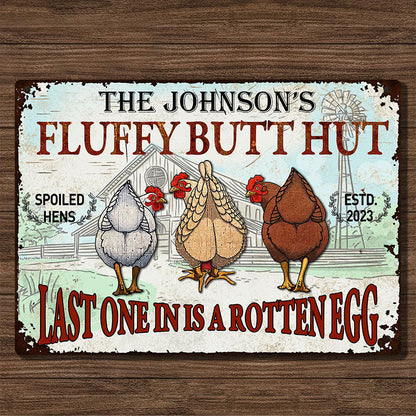 Shineful 2D Flat Print Metal Sign Personalized Chicken Fluffy Butt Hut Nuggets