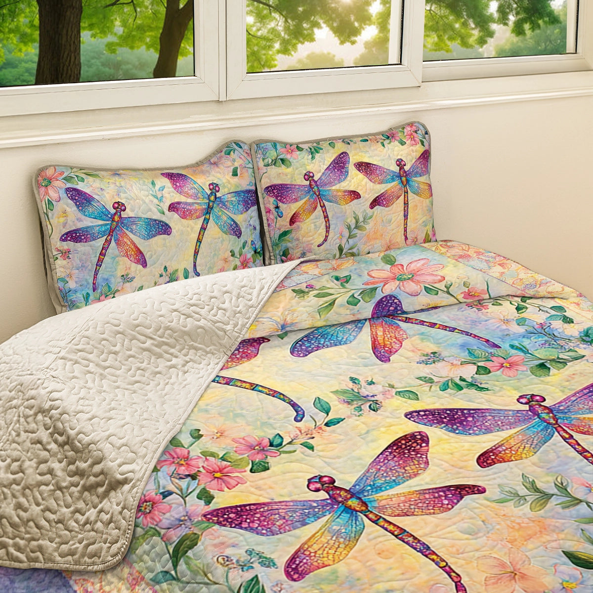 Shineful All Season Quilt 3-Piece Set - Dragonfly Garden