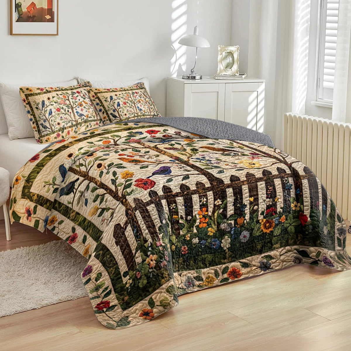 Shineful All Season Quilt 3-Piece Set Bird Birdsong Garden