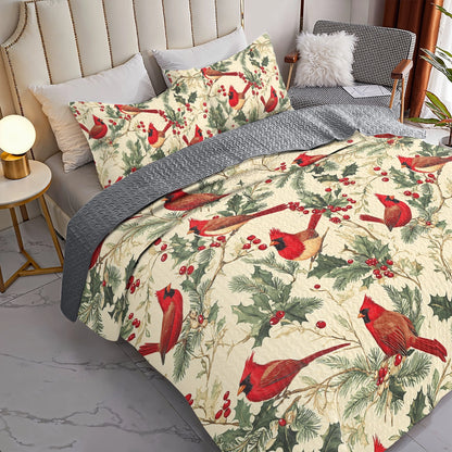 Shineful All Season Quilt 3-Piece Set Winter Cardinal Harmony