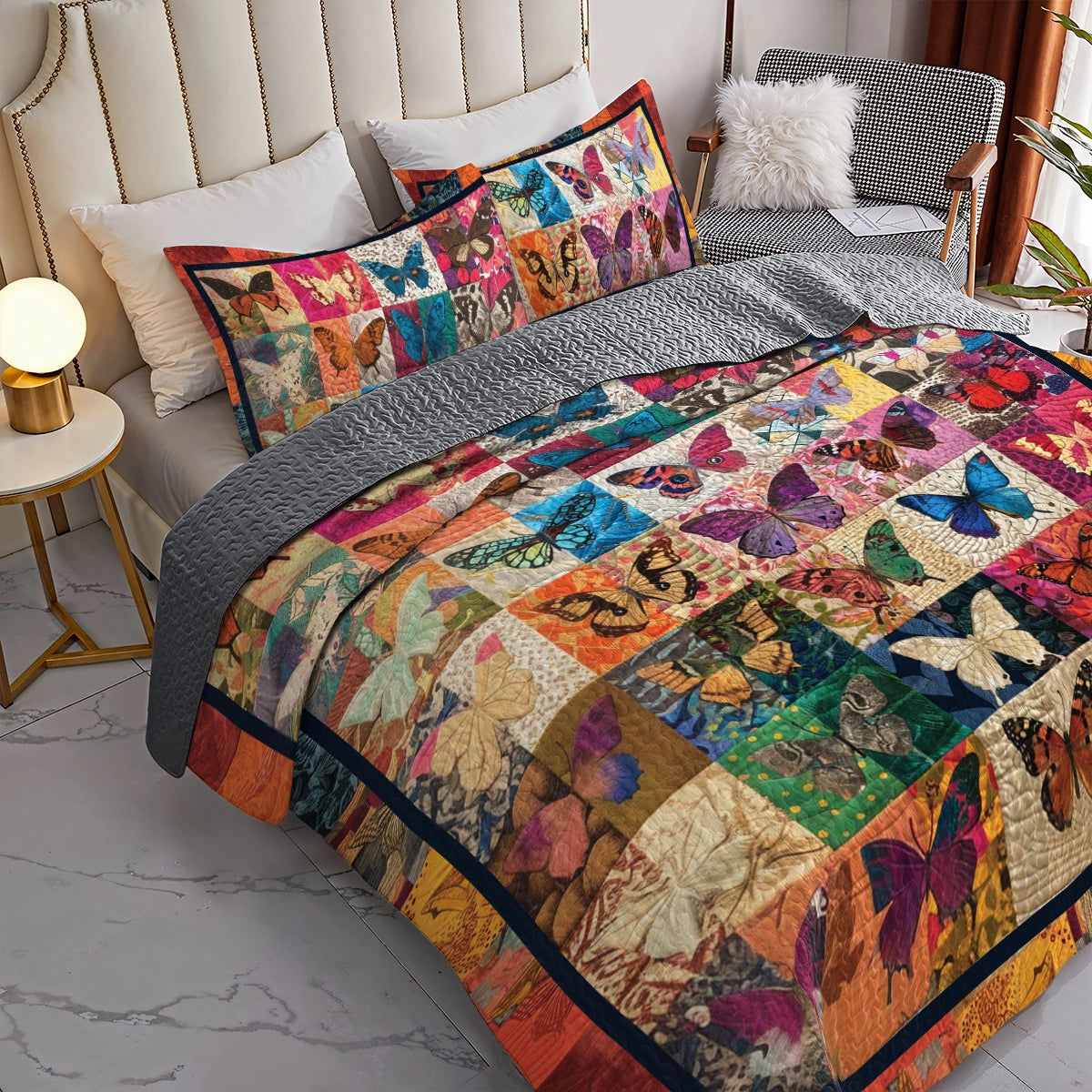 Shineful All Season Quilt 3-Piece Set Colorful Butterfly Bliss