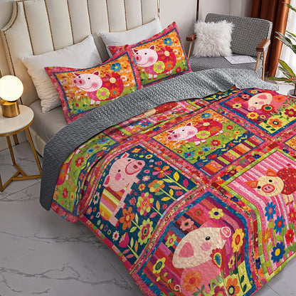 Shineful All Season Quilt 3-Piece Set Cheerful Pig