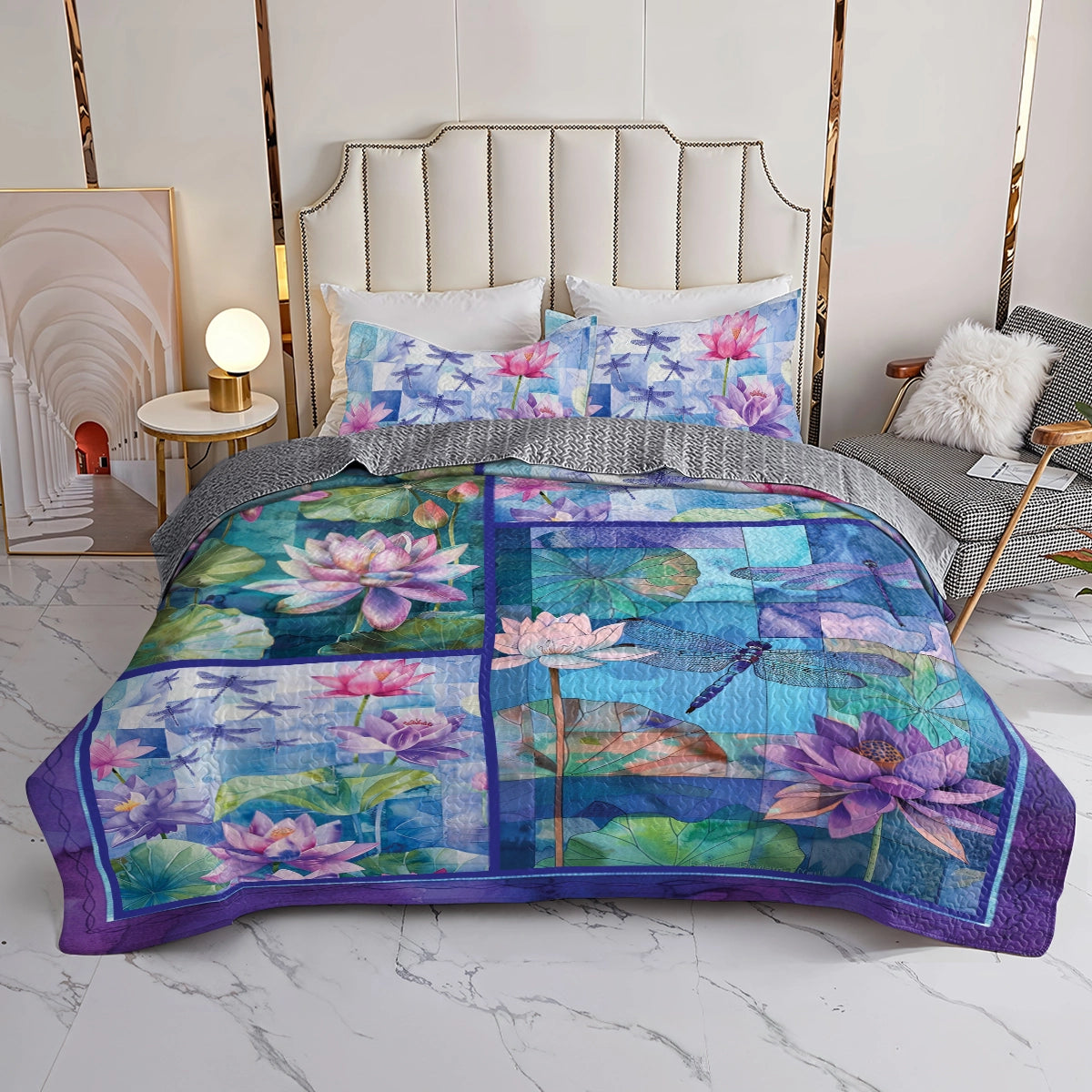 Shineful All Season Quilt 3-Piece Set Lily Dragonfly Harmony