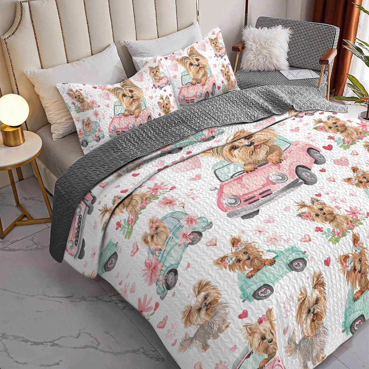 Shineful All Season Quilt 3-Piece Set Lovely Yorkie