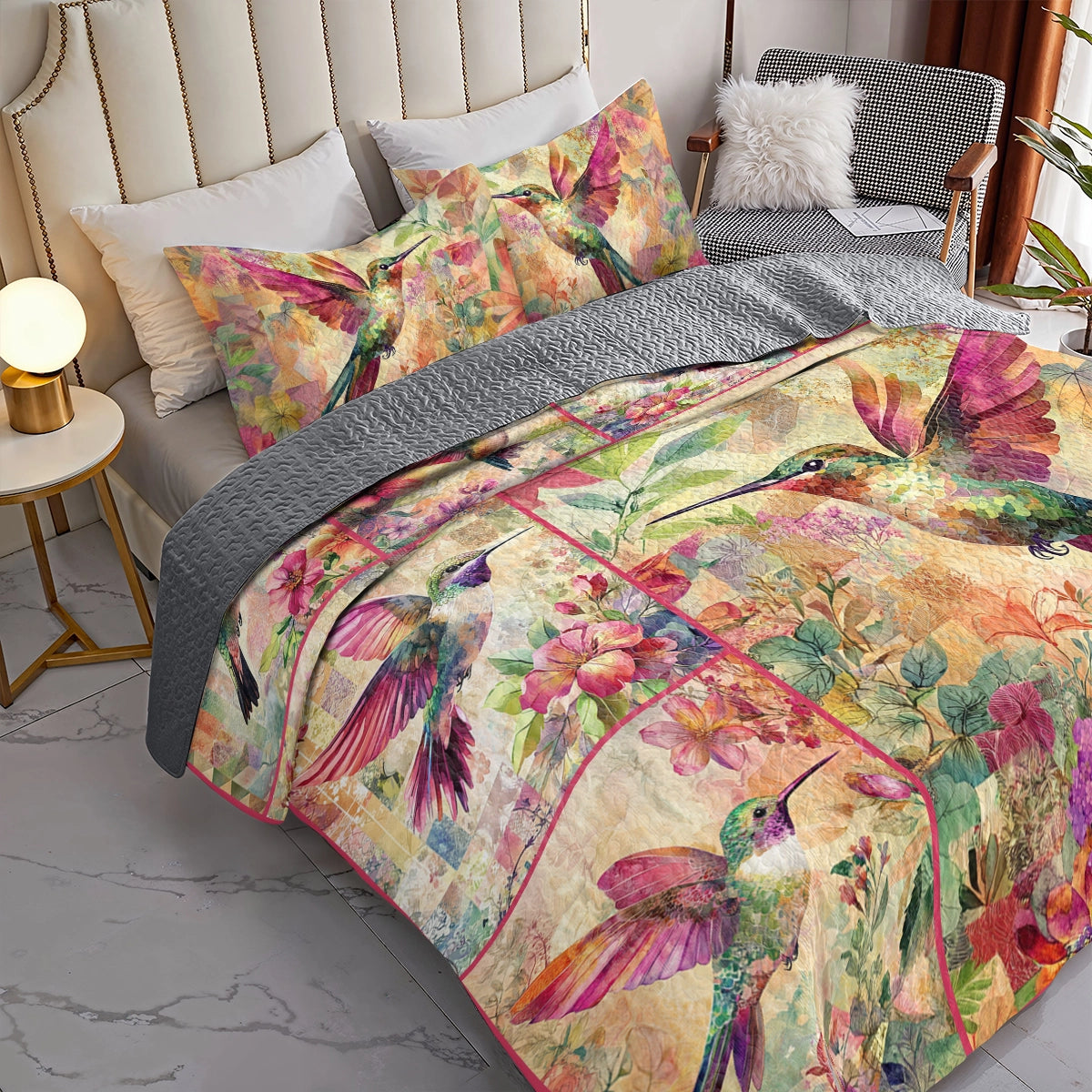 Shineful All Season Quilt 3-Piece Set Hummingbird Harmony