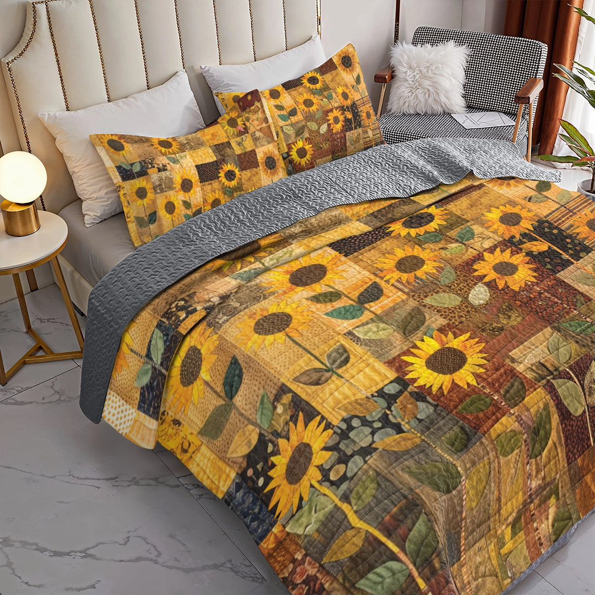 Shineful All Season Quilt 3-Piece Set Sunflower Golden Glow