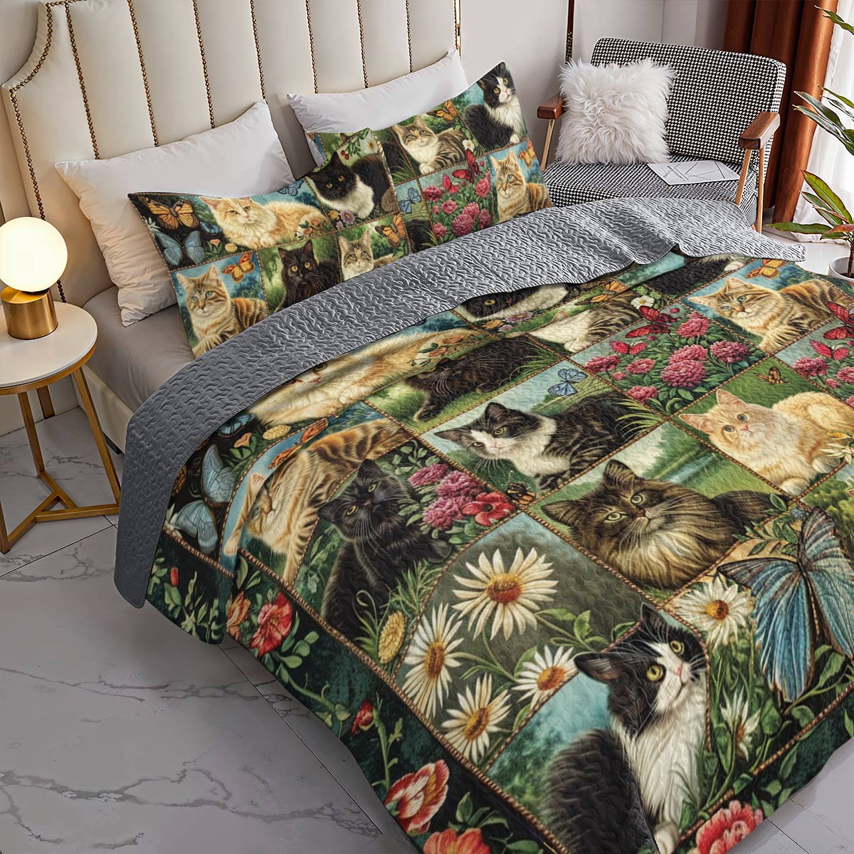 Shineful All Season Quilt 3-Piece Set Feline Fantasy