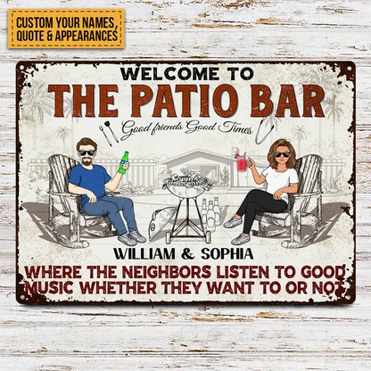 Shineful Patio Grilling Listen To The Good Music Couple Husband Wife - Backyard Sign - Personalized Custom Classic 2D Flat Print Metal Signs