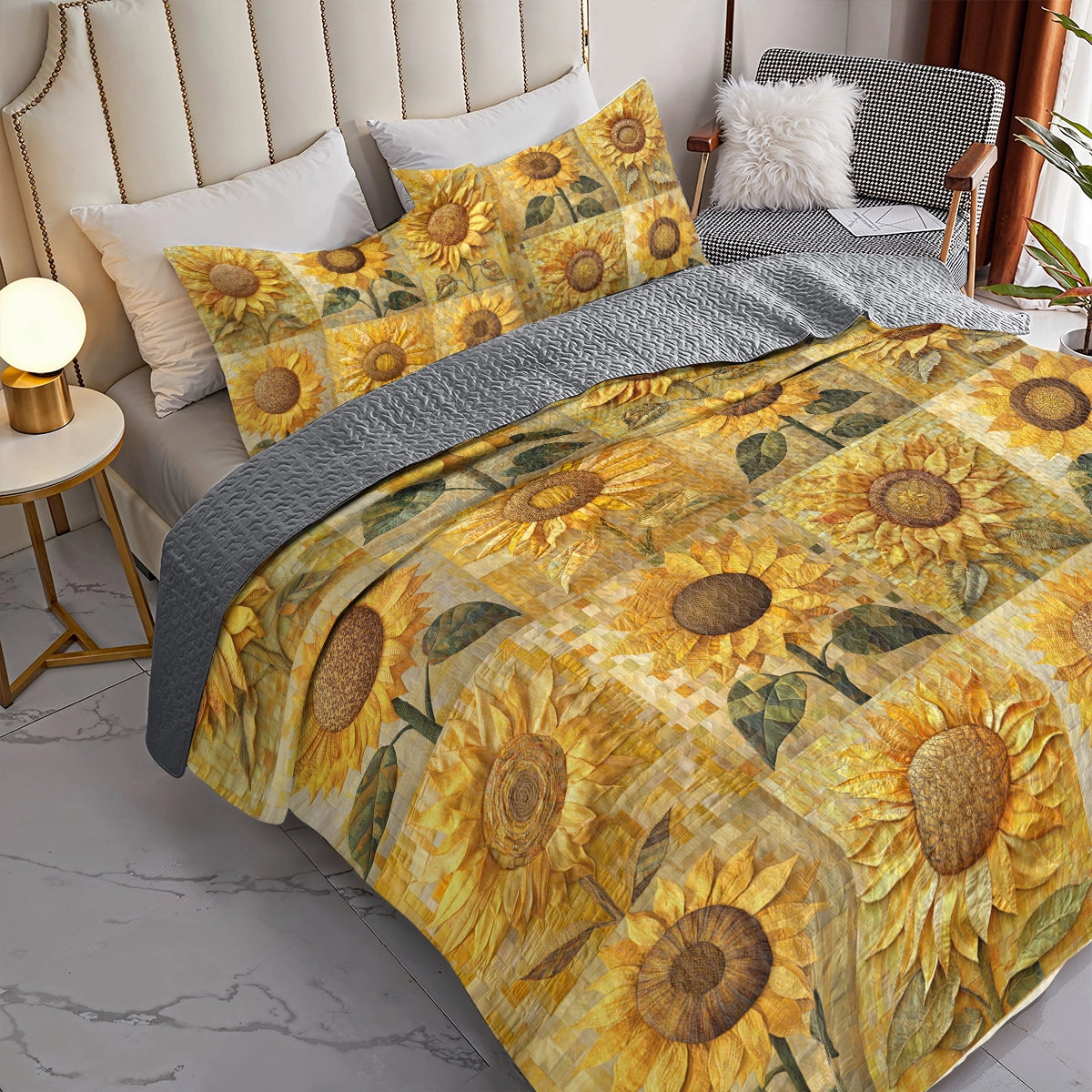 Shineful All Season Quilt 3-Piece Set Sunflower Patch