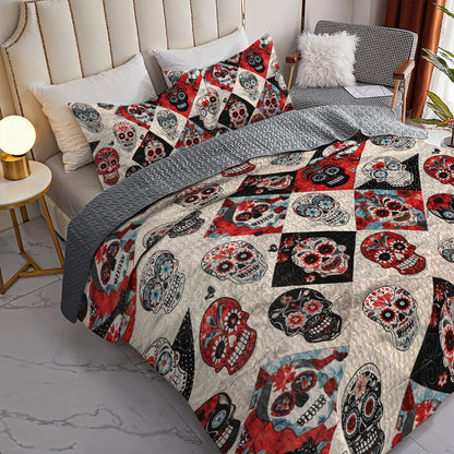 Shineful All Season Quilt 3-Piece Set Fiesta Skull Quilt