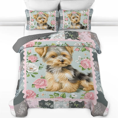 Shineful All Season Quilt 3-Piece Set Patchwork Rose Yorkie