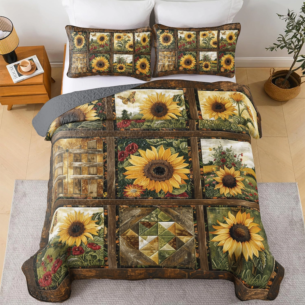 Shineful All Season Quilt 3-Piece Set Sunflower Sunlit Meadows