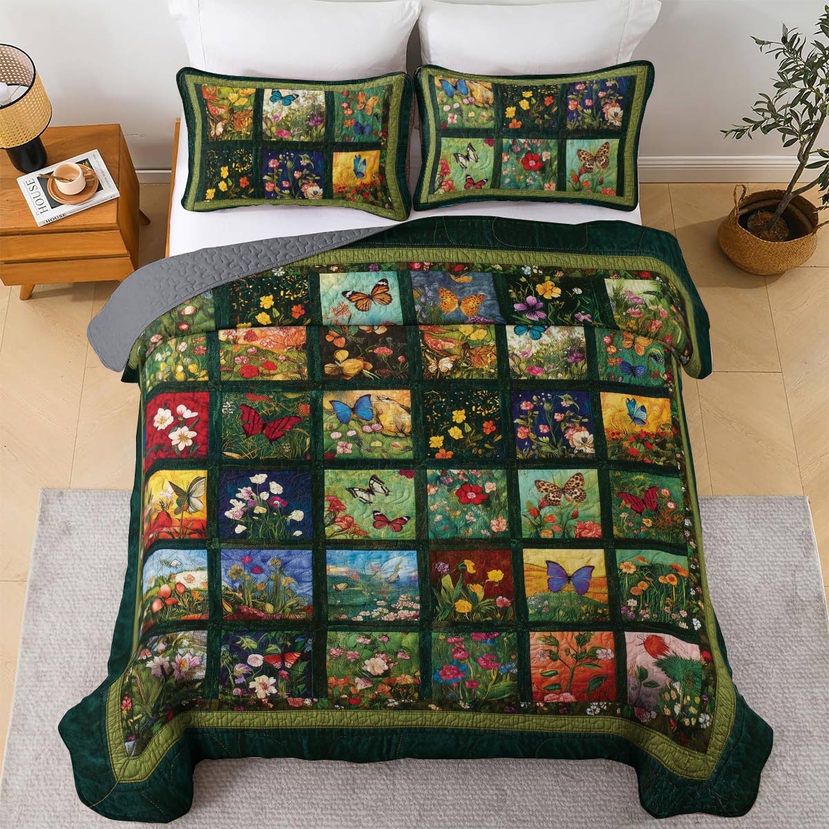 Shineful All Season Quilt 3-Piece Set Butterfly Garden