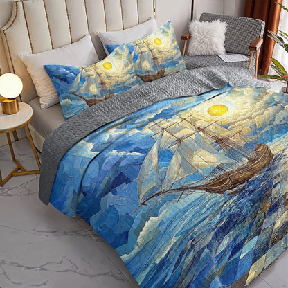 Shineful All Season Quilt 3-Piece Set Sailing Golden Horizon