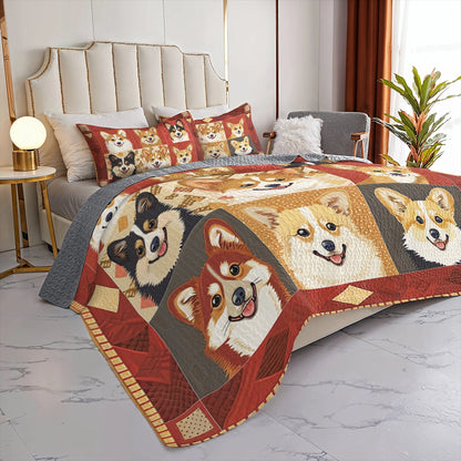 Shineful All Season Quilt 3-teiliges Set Corgi Coziness