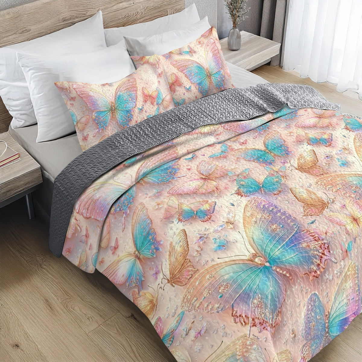 Shineful All Season Quilt 3-Piece Set - Butterfly Fluttering Fantasy