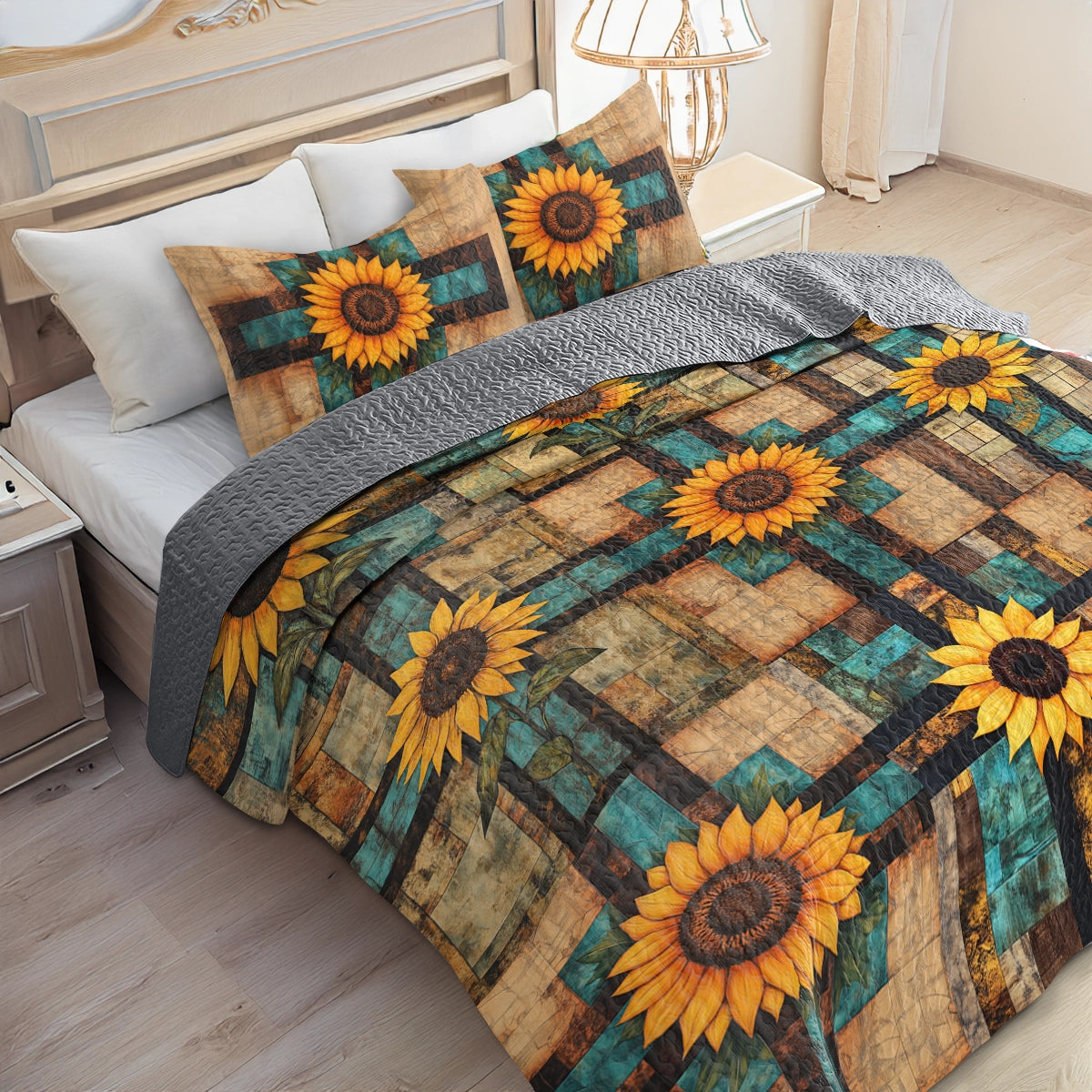 Shineful All Season Quilt 3-Piece Set God Rustic Sunflower