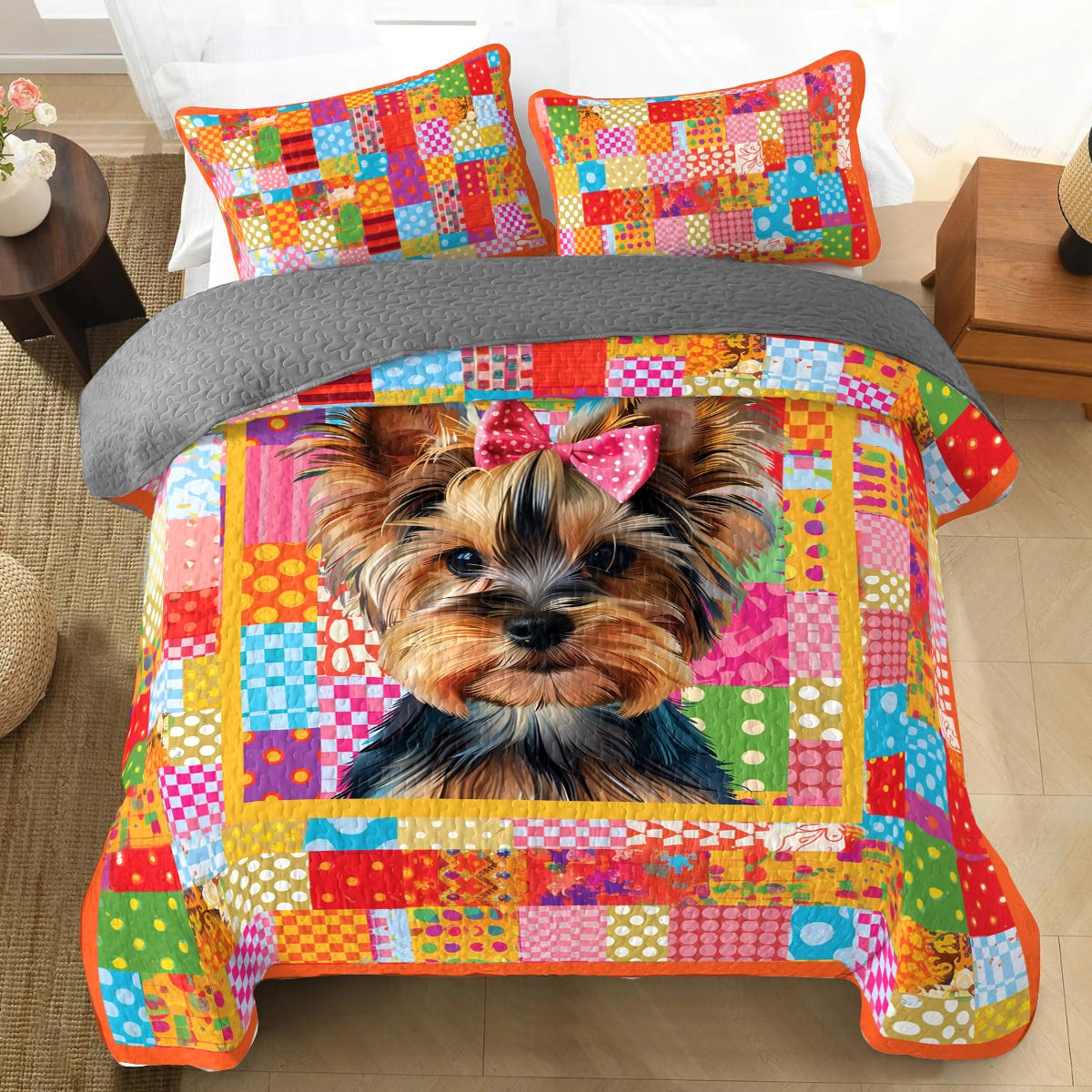 Shineful All Season Quilt 3-Piece Set Yorkie Vibrant Delight