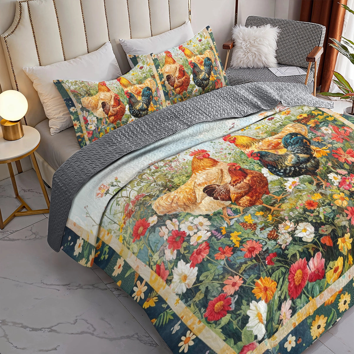 Shineful All Season Quilt 3-Piece Set Chicken Country Rooster Delight