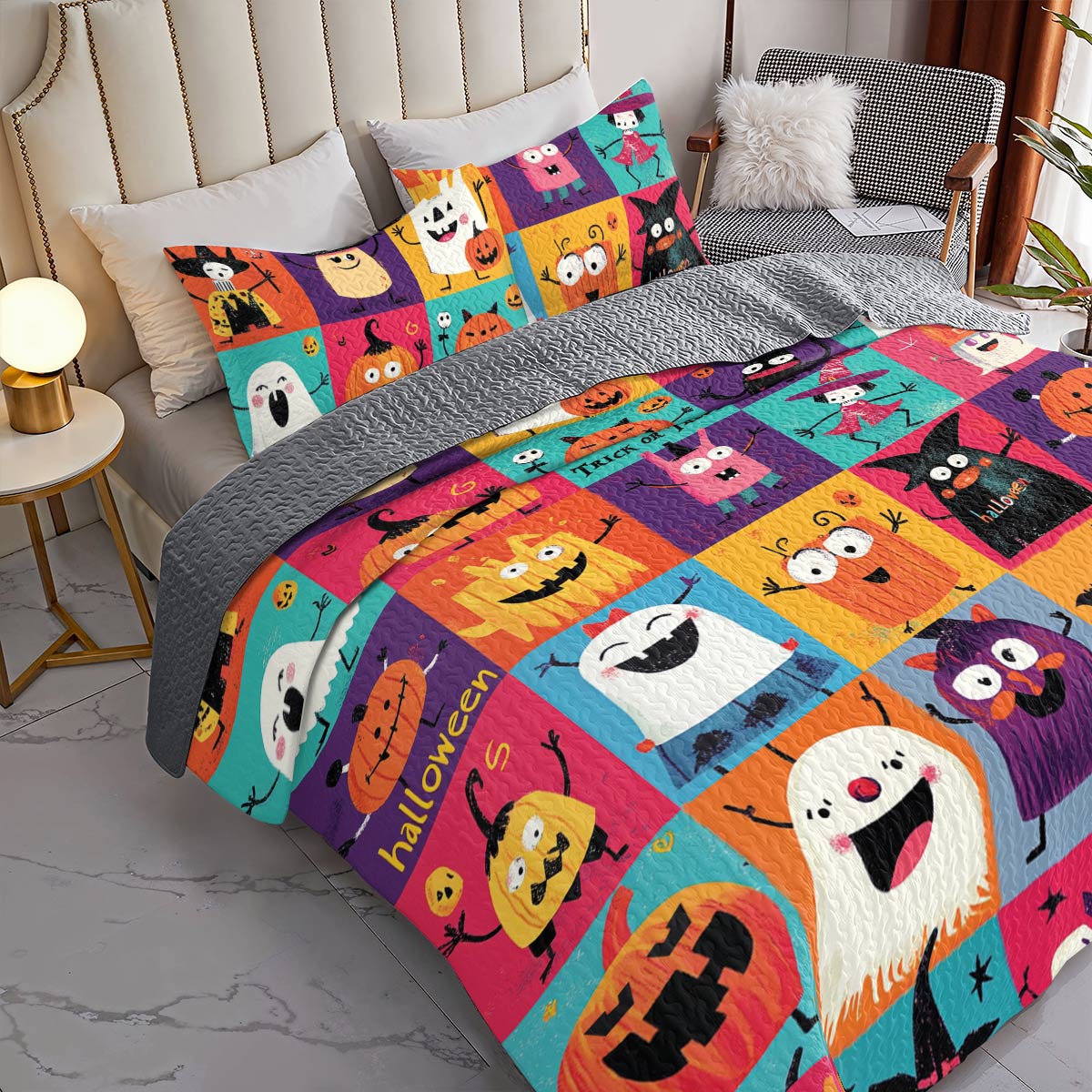 Shineful All Season Quilt 3-Piece Set Cute Monsters