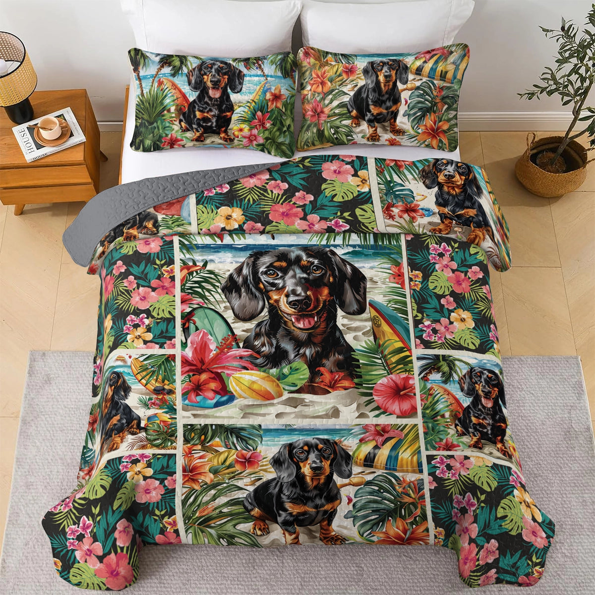 Shineful All Season Quilt 3-Piece Set Beach Dachshund Delight