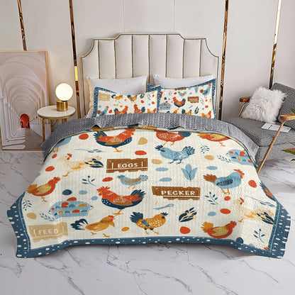 Shineful All Season Quilt 3-Piece Set Farmhouse Flock Chicken