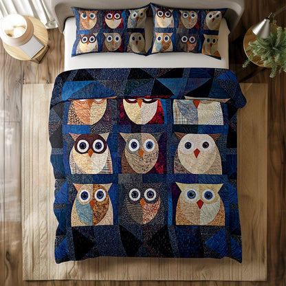 Shineful All Season Flat Print Quilt 3-Piece Set - Night Owl