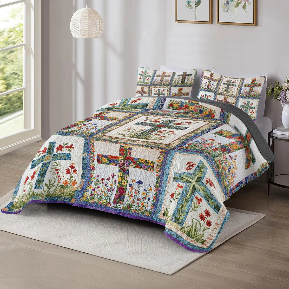 Shineful All Season Quilt 3-Piece Set God Floral Faith