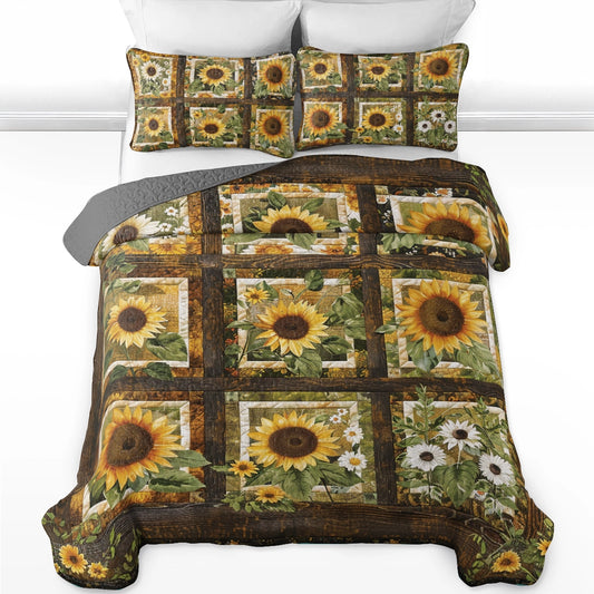 Shineful All Season Quilt 3-Piece Set Rustic Sunflower