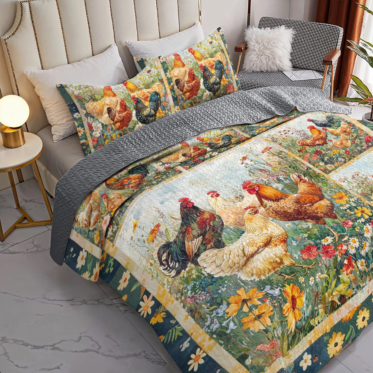 Shineful All Season Quilt 3-Piece Set Chicken Country Rooster Paradise