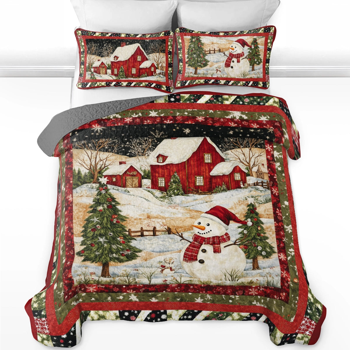 Shineful All Season Quilt 3-Piece Set Snowman's Christmas Dream