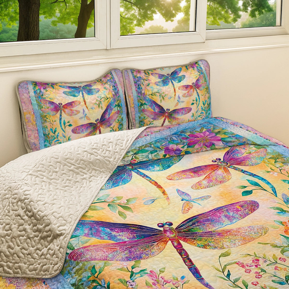 Shineful All Season Quilt 3-Piece Set - Kaleidoscope Dragonfly